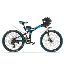 LANKELEISI Bicicleta LANKELEISI K660 24 Pulgadas, Bicicleta eléctrica Plegable de 48V 240W, suspensión Completa, Frenos de Disco, Bicicleta E, Bicicleta de montaña. (Azul Negro, Plus 1 batería ahorrada)