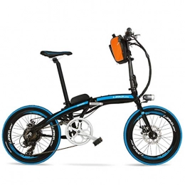 LANKELEISI Bicicletas eléctrica LANKELEISI QF600 Elite Big Powerful Portable 20 Pulgadas Bicicleta Plegable E, Bicicleta eléctrica de aleación de Aluminio, Ambos Frenos de Disco (Black Blue Standard)