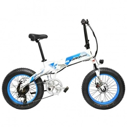 LANKELEISI Bicicletas eléctrica LANKELEISI X2000 20 Pulgadas Bicicleta Grasa Plegable Bicicleta Eléctrica 7 Velocidad Bicicleta de Nieve 48V 10.4Ah / 14.5Ah 1000W Bicicleta de Montaña (White Blue, 14.5Ah + 1 Spare Battery)