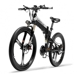 LANKELEISI Bicicleta LANKELEISI XT600 26'' Plegable Ebike 48V Batería extraíble 21 Bicicleta de montaña de 5 Niveles Pedal de Asistencia con Bloqueo Suspensión Tenedor (Negro Gris, 14.5Ah)