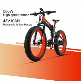 LANKELEISI Bicicleta LANKELEISI XT750 Plus 48V 10AH 500W Motor Nueva Bicicleta elctrica Potente 26 '' 4.0 Venta al por Mayor de Llantas Ebike 27 Speed Snow MTB Bicicleta elctrica Plegable (Rojo)