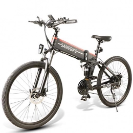LO26 Bicicleta de montaña eléctrica, Bicicleta eléctrica Plegable para Adultos 10,4 Ah 48 V Neumático Gordo 26 Pulgadas con Shimano 21 velocidades Rápido Portátil para Hombres Mujeres (F-Negro 500W)