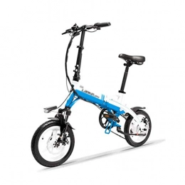 LUO Bicicletas eléctrica LUO Bicicleta Eléctrica Mini Bicicleta Plegable Portátil E, Bicicleta Eléctrica de 14 Pulgadas, Motor 36V 350W, Llanta de Aleación de Magnesio, Horquilla de Suspensión, Blanco Azul