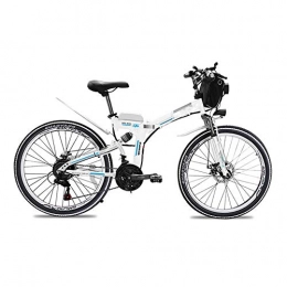 MDZZ Bicicleta MDZZ Bicicletas Plegables, Bicicleta de montaña eléctrica con 21 Speed ​​Gear y Tres Modos de Trabajo, Aleación de Aluminio de Bicicletas de Pedales para Adultos Adolescentes 24 '', Blanco, 48V15AH