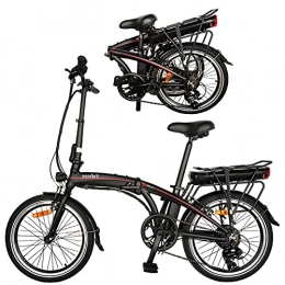 CM67 Bicicleta Negro Bicicleta elctrica Ligera Plegable elctrica, Marco de Aluminio Frenos de Disco 3 Modos de Arranque Bicicletas De montaña para Hombres / Adultos