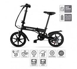 Nilox Bicicletas eléctrica Nilox E Bike 36 V 16 P-X2 Bicicleta Elctrica, Unisex Adulto, Negro, 58 x 170 x 98