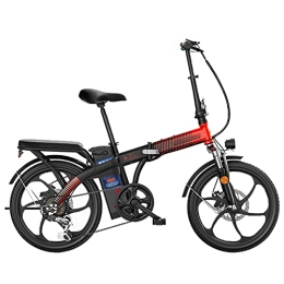 NYPB Bicicletas eléctrica NYPB Bicicleta eléctrica Plegable para Mujer, Bicicleta eléctrica Unisex de 20 Pulgadas, batería de 48 V, luz LED, Capacidad de Carga 100 kg, Marco de Acero al Carbono (Rot)