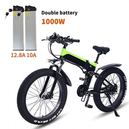 ONLYU Bicicletas eléctrica ONLYU Bicicleta Elctrica, 48V1000W Aleacin De Aluminio De La Montaa De Bicicleta Elctrica De Doble Batera De Litio 48V12.4AH / 10AH Bicicleta Plegable 4.0 Fat Tire Bike E Hombres, Verde