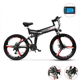 PXQ Bicicleta PXQ Bicicleta de montaña elctrica de 26 Pulgadas, 24 velocidades Plegable E-Bike cercanas de Bicicleta con LED LCD Azul luz Inteligente medidor y Disco Freno, 48V 250W batera de Litio extrable