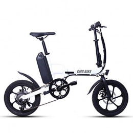QGUO Bicicleta Eléctrica Neumáticos de 16 Pulgadas Bicicleta Eléctrica Plegable Motor de 250 Vatios 6 Velocidades Bicicleta Eléctrica de Cambio para Adultos,Blanco