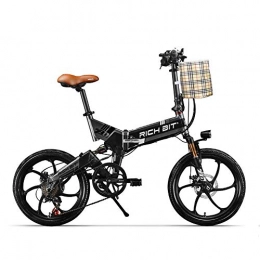 RICH BIT Bicicletas eléctrica RICH BIT ZDC RT-730 Bicicleta eléctrica Plegable de 20 Pulgadas 48v 8ah batería Oculta Hidden Libre de impuestos (Negro (con Cesta Delantera))