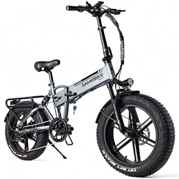 Samebike Bicicleta SAMEBIKE Bicicleta Electrica Montaña de 20 Pulgadas 500 W, Bicicleta Eléctrica Plegable con Batería de 48 V 10AH, Neumático Gordo Bicicleta de Montaña para Adultos, Velocidad Máxima de 35 km / h (Gris)