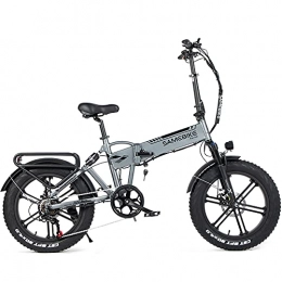 Samebike Bicicleta SAMEBIKE Fat Bike Bicicleta Electrica Montaña de 20 Pulgadas Bicicleta Eléctrica Plegable con Batería de 48 V 10AH, Neumático Gordo Bicicleta de Montaña para Adultos (Grey)