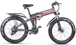 sheng milo Bicicleta Sheng Milo Beach Bicicleta eléctrica 26 Pulgadas 1000W Crucero Todoterreno Carreras de montaña 21 velocidades 4.0 neumático Gordo Moto de Nieve Doble Amortiguador (Rojo)