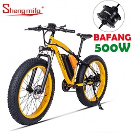 Shengmilo Bicicleta Shengmilo Bafang Motor 26 Pulgadas Eléctrica Mountain E-Bike, Bicicleta Plegable, neumático Gordo de 4 Pulgadas (Amarillo)