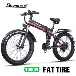 Shengmilo Bicicleta Shengmilo Bicicleta Eléctrica Plegable, 26 Pulgadas Mountain Snow E- Bike, Shimano 21 Speed, Xod Brake, Pc 1 Batería De Litio De 48v / 13ah Incluida (MX01) (Rojo)