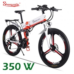 Shengmilo Bicicletas eléctrica Shengmilo Bicicleta Plegable Eléctrica, Shimano 21 Speed, XOD Brake 26 Pulgadas, Rueda Integrada Mountain Road E-Bike, Batería De Litio De 48v / 350w Incluida (Blanco)