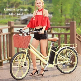 SHJC Bicicletas eléctrica SHJC Bicicleta Eléctrica Urbana de 24"", Bicicleta Eléctrica Retro para Mujer Batería Extraíble de Iones de Litio de Gran Capacidad (36V / 16ah 250W) Bicicleta Eléctrica Asistida por Pedal, Amarillo