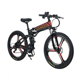  Bicicletas eléctrica SONGZO Bicicleta de Montaña 350W 21 Velocidades Bicicleta Eléctrica Plegable de 26 Pulgadas con Doble Suspensión y Freno de Disco (R3)