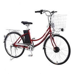TDHLW Bicicleta TDHLW Bicicleta Eléctrica de 26"48V 250W para Adultos 45 mph con Batería, Bici Eléctrica de Ciudad Retro con Canasta, Cercanías E Bikes con Batería de Litio Extraíble de 10 A, Rojo
