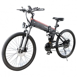 TGHY Bicicleta TGHY Bicicleta de Montaña Eléctrica Plegable de 26" para Adultos Viajar Motor de 48V 500W Batería Extraíble de 10Ah Asistencia Al Pedaleo 21 Velocidades Amortiguador de Doble Choque, Negro