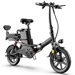 TGHY Bicicletas eléctrica TGHY Bicicleta Eléctrica Plegable para Adultos E-Bike de 14" para Mujeres y Hombres 25km / h Bicicleta de Ciudad Eléctrica con Asiento Doble Asistencia de Pedal Suspensión Completa, Negro, 30km