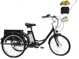 NBWE Bicicletas eléctrica Triciclo para Adultos de 24 Pulgadas con batería de Litio de 3 Ruedas asistida por energía eléctrica Anciano con Canasta Trasera (extraíble con polea) Regalo para Padres 350w36V12AH