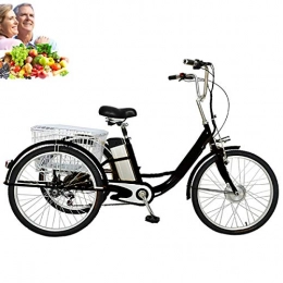 Dongshan Bicicleta Tricycle électrique Adulte vélo à 3 roues 24 pouces pour Les Parents âgés batterie au Lithium Amovible Avec Panier arrière élargi Sortie Shopping 48V12AH Tricycle pédale vélo assisté pédale humaine