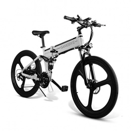 Ultrey Bicicletas eléctrica Ultrey - Bicicleta BBT eléctrica plegable de 26 pulgadas, bicicleta de montaña con batería de 350 W, 48 V, 10, 4 Ah, 480 Wh, amortiguación altamente resistente y 21 marchas Shimano, color blanco