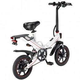 OLK Bicicleta V5 Bicicletas eléctricas para Adultos, Plegable e Bicicletas para Mujeres Hombres con batería 10 / 15Ah 14 Pulgadas Velocidad máxima 25 km / h Portátil para Deportes (15AH-Blanco)
