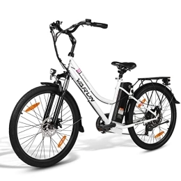 VARUN Bicicletas eléctrica VARUN 26'' Bicicleta Eléctrica Shimano 7 Velocidades Pedelec Bicicleta de Ciudad con 250W Motor 36V 10.4AH Batería de Iones de Litio, Bici Eléctrica con 3 Modos de Conducción （Blanco）
