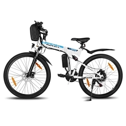 VARUN Bicicleta VARUN E-Bike Plegable, Bicicleta Eléctrica de Montaña de 26 Pulgadas con Motor de 250W, Batería Reemplazable de 36 V / 8 Ah, Bici Eléctrica Doblable de 21 Velocidades Shimano（Blanco）