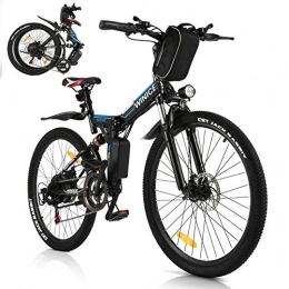 Vivi Bicicleta Vivi Bicicleta Eléctrica Plegable, 26 Pulgadas para Bicicleta De Montaña Eléctrica para Adultos, Motor De 250 W con, Engranaje De 21 Velocidades De Suspensión Shimano Completa Premium (Azul Negro)