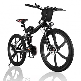Winice Bicicletas eléctrica Winice Bicicleta Eléctrica Bicicleta Plegable de 26 Pulgadas, Bicicleta de Montaña Eléctrica con Batería de Litio Extraíble de 36 v 8 Ah, Shimano de 21 Velocidades (Ruedas integradas - Negro)