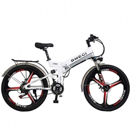 YUNYIHUI Bicicletas Plegables elctricas para Adultos Bicicletas Plegables Suspensin Completa Premium de 26 Pulgadas y Shimano 21 Speed Gear Bicicleta elctrica Inteligente,White-48V10ah