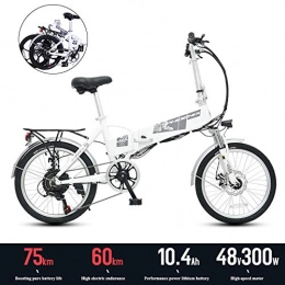 YXYBABA Bicicleta YXYBABA Bicicleta Eléctrica Plegables, 300W Motor Bicicleta Plegable 25 Km / H, Bici Electricas Adulto con Ruedas De 20", Batería 48V 10.4Ah, Asiento Ajustable, Blanco