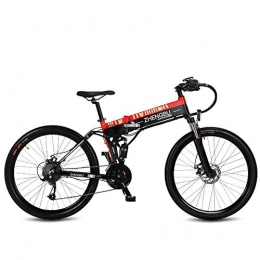 ZHENGBU Bicicleta ZHENGBU 26"Plegable Ebike, Bicicleta de montaña de 27 velocidades, 240W 48V 10Ah, Marco y llanta de aleacin de Aluminio, suspensin Total (Rojo, 10Ah + 1 batera de Repuesto)
