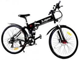 Zipper Bikes Bicicletas eléctrica Zipper Bikes Black Z4 - Bicicleta de montaña elctrica Plegable de 21 velocidades, 66 cm