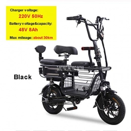 ZXM Bicicletas eléctrica ZXM Bicicleta eléctrica Plegable de 3 Asientos, Mini Bicicleta de neumático de 12 Pulgadas con Asiento Infantil 350W 48V E-Bike con Estuche de Almacenamiento Bicicleta Plegable para Adultos