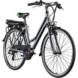Zündapp Bicicleta ZÜNDAPP Z802 E Bike Mujer Trekking 155-185 cm Bicicleta 21 velocidades, hasta 115 km, Bicicleta eléctrica de 28 pulgadas con iluminación y pantalla LED, Ebike Trekkingrad (gris / verde)