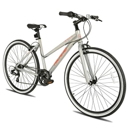 HH HILAND Bicicletas híbrida Hiland Bicicleta de trekking de 28 pulgadas, bicicleta de ciudad, para mujer, Shimano, 7 marchas, híbrida, para mujeres, mujeres, niñas, color plateado