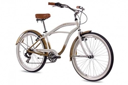 CHRISSON Bicicleta 26'Pulgadas playa Cruiser Confort para hombre bicicleta CHRISSON sando con 6S Shimano oro blanco