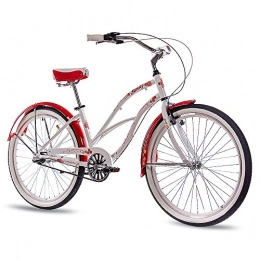 CHRISSON Bicicleta 66, 04 cm aluminio Beach Cruiser para mujer CHRISSON SANDY con 3 velocidades SHIMANO NEXUS blanco rojo