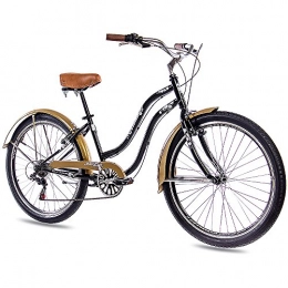 KCP Bicicleta 66, 04 cm Beach Cruiser para mujer KCP ALOHA 2, 0 6 velocidades negro oro diseo RETRO