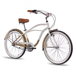 CHRISSON Crucero CHRISSON Beachcruiser Sando - Bicicleta para hombre y mujer (26 pulgadas, cambio de buje Shimano Nexus de 3 marchas, para cambio de buje Shimano Nexus, estilo retro, estilo vintage), color blanco y dorado