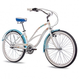 CHRISSON Bicicleta CHRISSON Beachcruiser Sandy - Bicicleta para mujer (26 pulgadas, cambio de buje Shimano Nexus, estilo retro, estilo cruiser, color blanco y azul