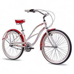 CHRISSON Bicicleta CHRISSON Beachcruiser Sandy - Bicicleta para mujer (26 pulgadas, cambio de buje Shimano Nexus, estilo retro, estilo cruiser, color blanco y rojo