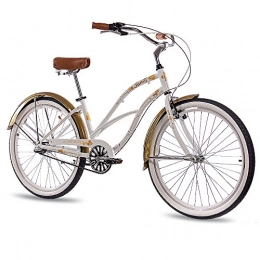 CHRISSON Bicicleta CHRISSON Beachcruiser Sandy - Bicicleta para mujer (26 pulgadas, cambio Shimano Nexus de 3 marchas, estilo retro, estilo cruiser vintage), color blanco y dorado