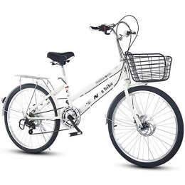 DRAKE18 Bicicleta de Mujer, 24 Pulgadas, Cambio de 6 velocidades, Frenos de Doble Disco, luz de la Ciudad, Viajero Retro, Damas para Adultos con Cesta para el automvil,White