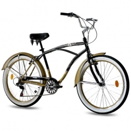 KCP Bicicleta KCP 26" Beach Cruiser Comfort Bike Mens Easy Rider 2.0 6S Shimano Black Gold (SG) Retro Look - (26 Zoll)